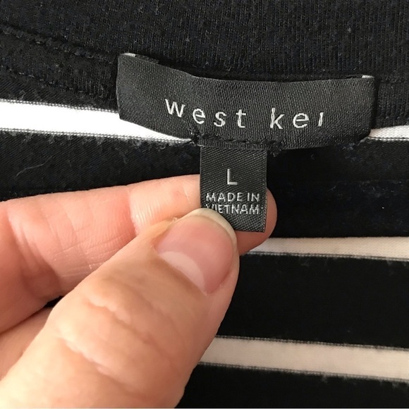 WEST Kei short sleeve t shirt with horizontal stripes and sheer sleeves. - Picture 3 of 5